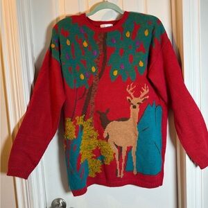 Animal Vintage 90’s Deer Buck Nature Scenic Sweater 3D Foliage Forestcore Y2K